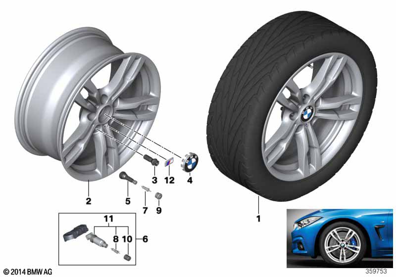 BMW LA wheel, M double spoke 441 - 18 BMW - 4 F36 Gran Coupé LCI (440i) [Right hand drive, Neutral, Europe 2017 year March]