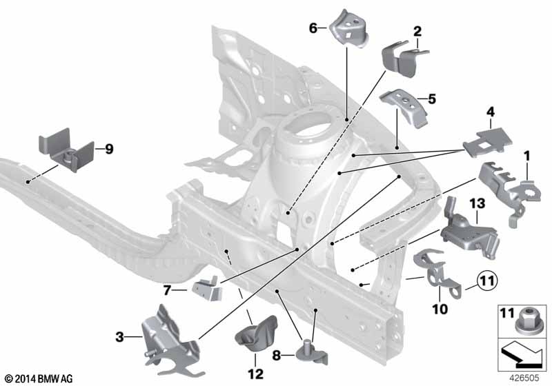 Front body bracket left BMW - 1 F21 (118d) [Left hand drive, Neutral, Europe 2012 year July]