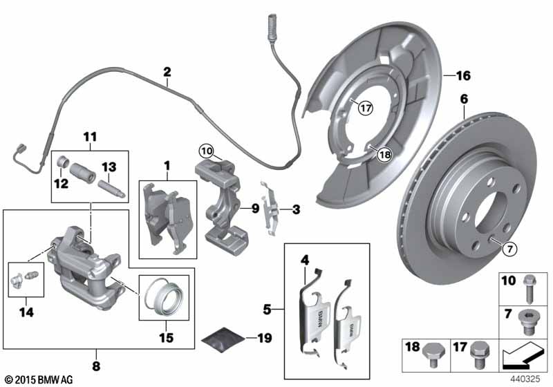 Rear wheel brake, brake pad sensor BMW - 3 F34 GT LCI (330i) [Right hand drive, Neutral, Europe 2016 year July]