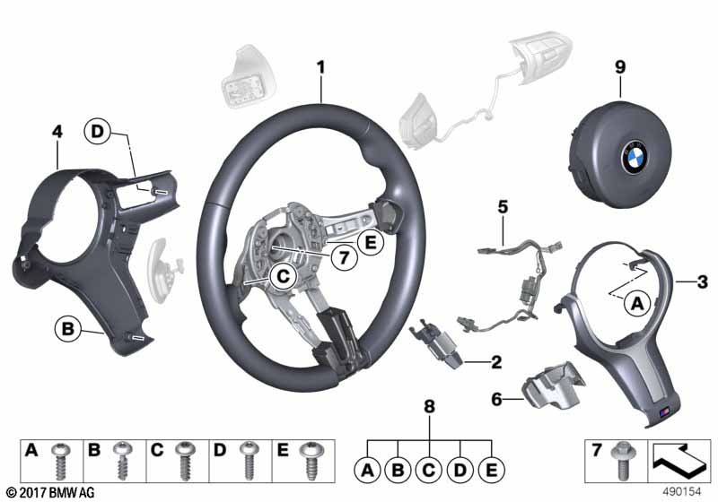 M спортивное рулевое колесо с НПБ,кожа BMW - 3 F30 LCI (320i N20) [Левый руль, Neutral, Европа 2015 год Июль]