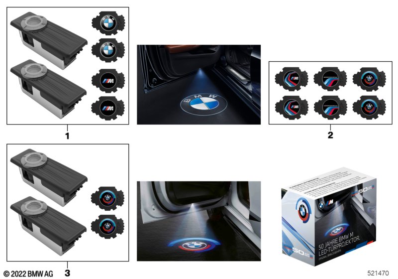 LED door projector BMW - 7 E65 (760i) [Left hand drive, Automatic, Europe 2003 year January]