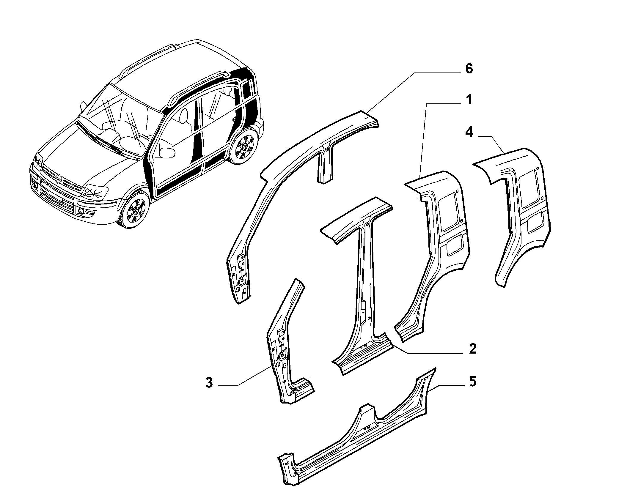 BODYSHELL, PANELS (CENTRAL PART) FIAT PANDA MY 2009 (2009-2010)