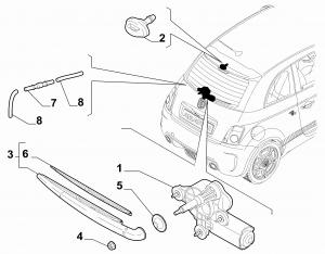 REAR WIPERS - ARM, BRUSHES AND MOTOR