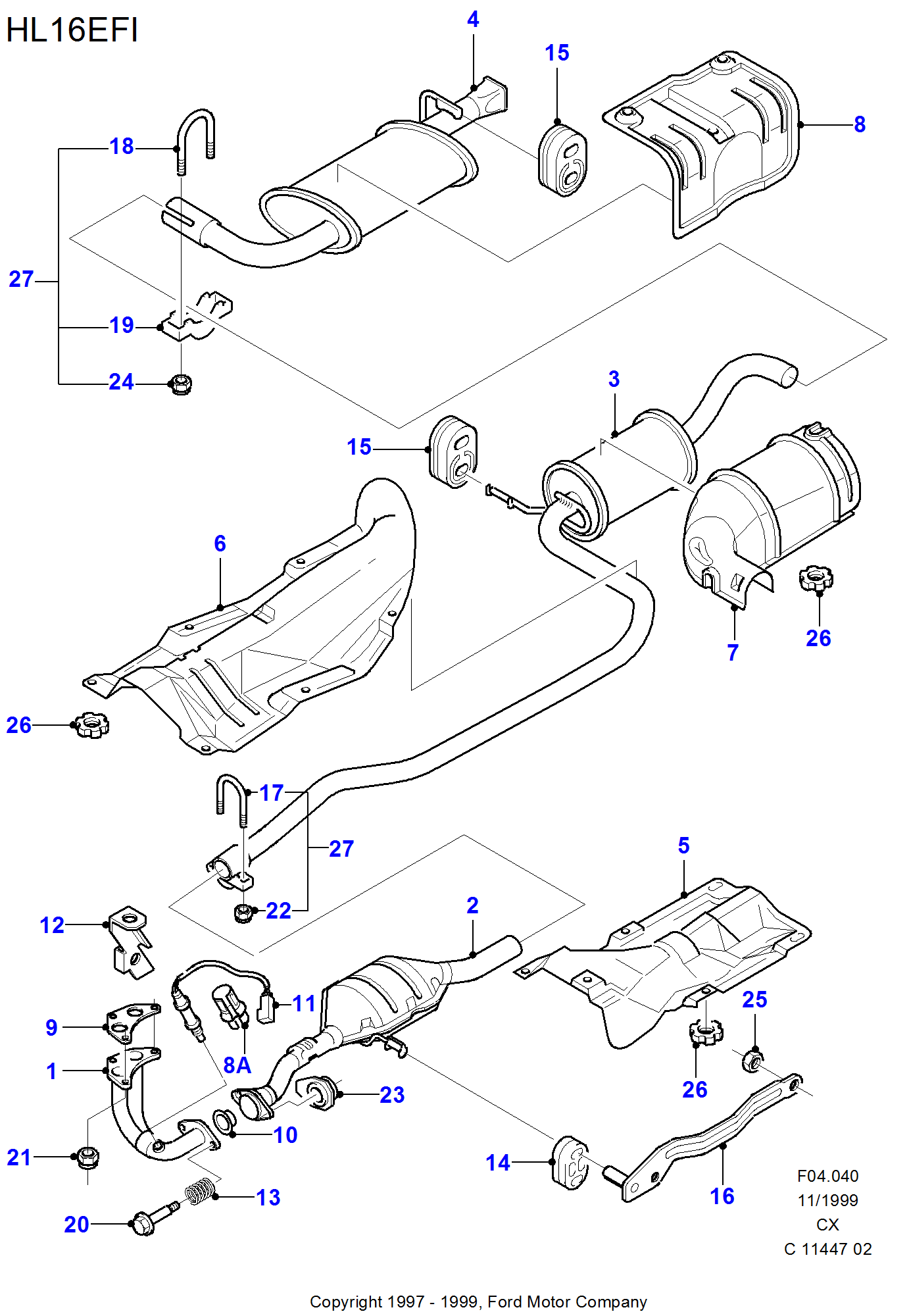 Exhaust System With Catalyst إلى عن على Ford Fiesta Fiesta 1989-1996               (CX)