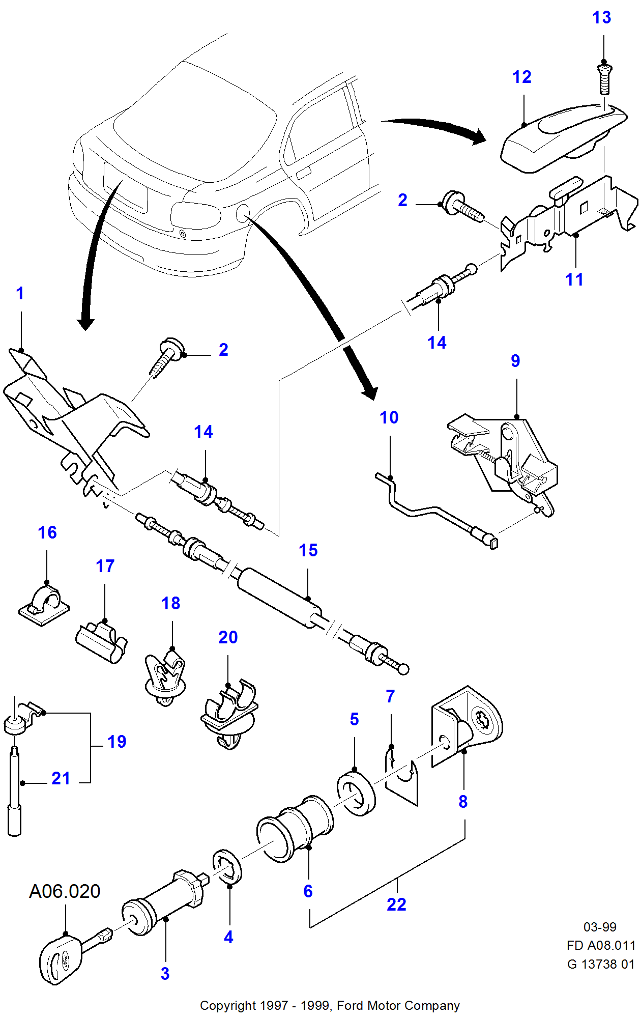 Tailgate Lock Control - Manual FORD Mondeo 1992-1996 (FD)