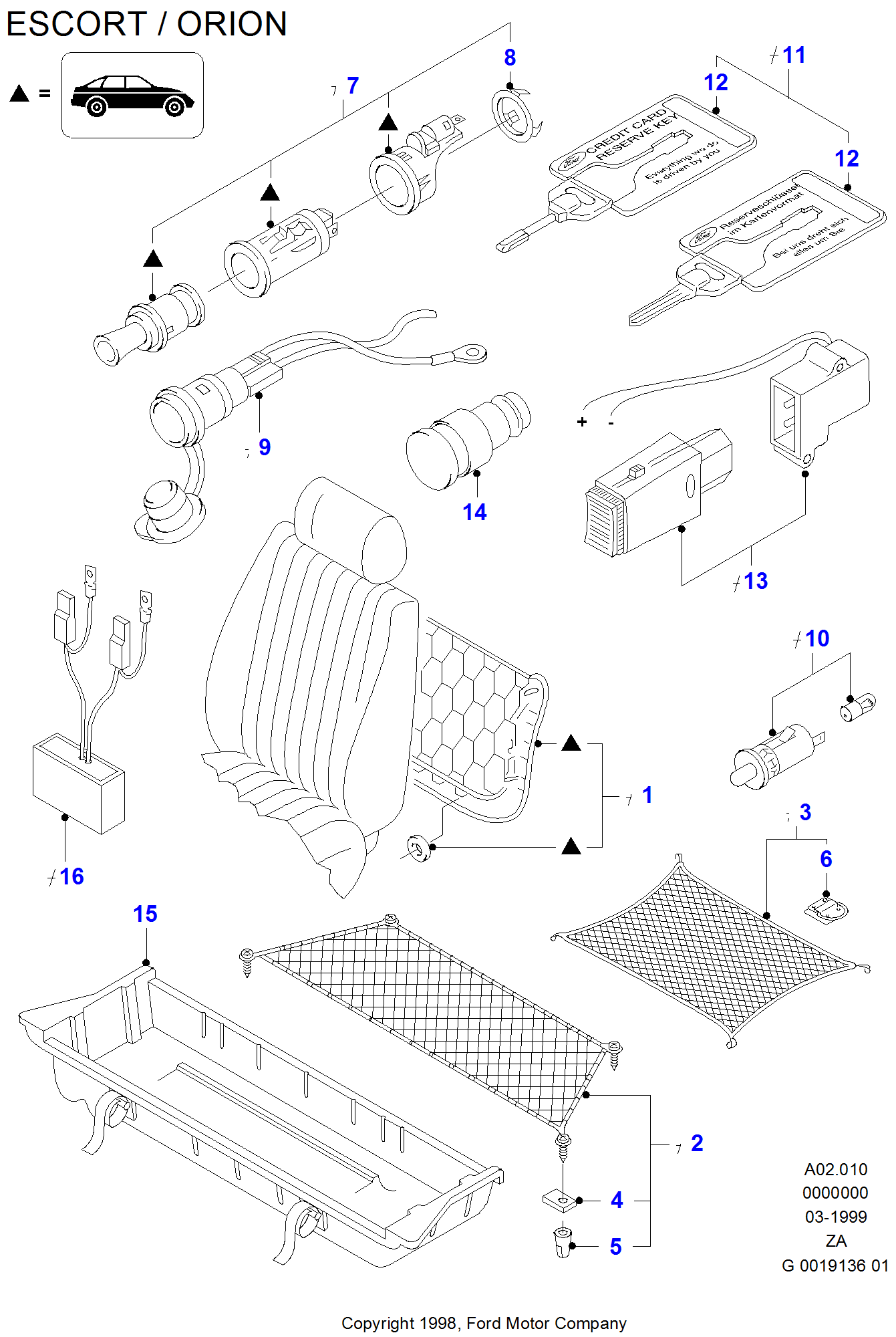 Luggage Net/Clock And Cigar Lighter FORD Escort/Orion 1986-1990 (DA)