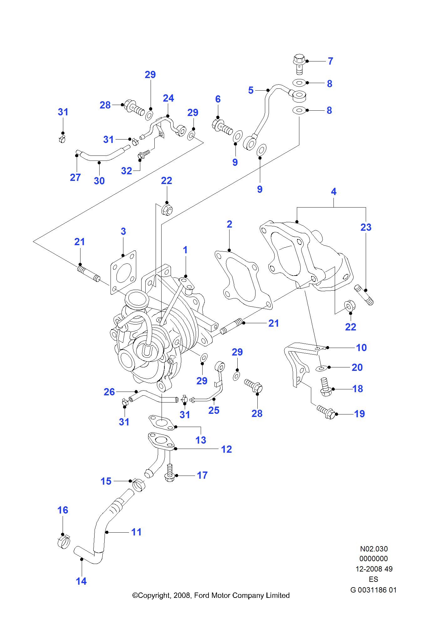 Ford Ranger 2nd Generation Facelift Turbocharger Diagram OEM Parts ford-ranger-2nd-generation-facelift-turbocharger-diagram-oem-parts