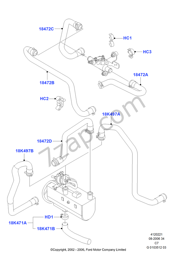 Auxiliary Heater Hoses FORD Transit Connect 2002 2013 (TC7)