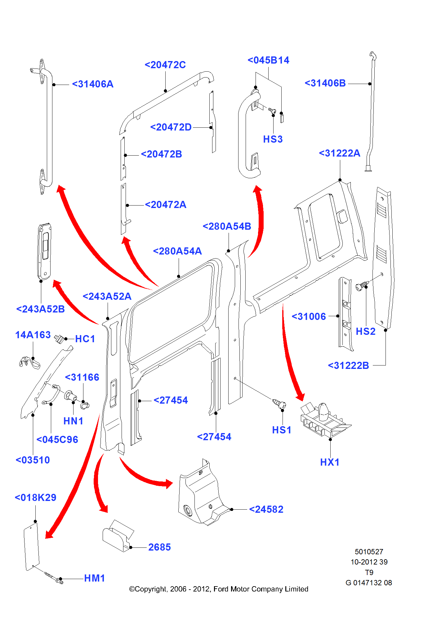 Ford Transit V184/185 3rd Generation Facelift Interior cladding parts ...