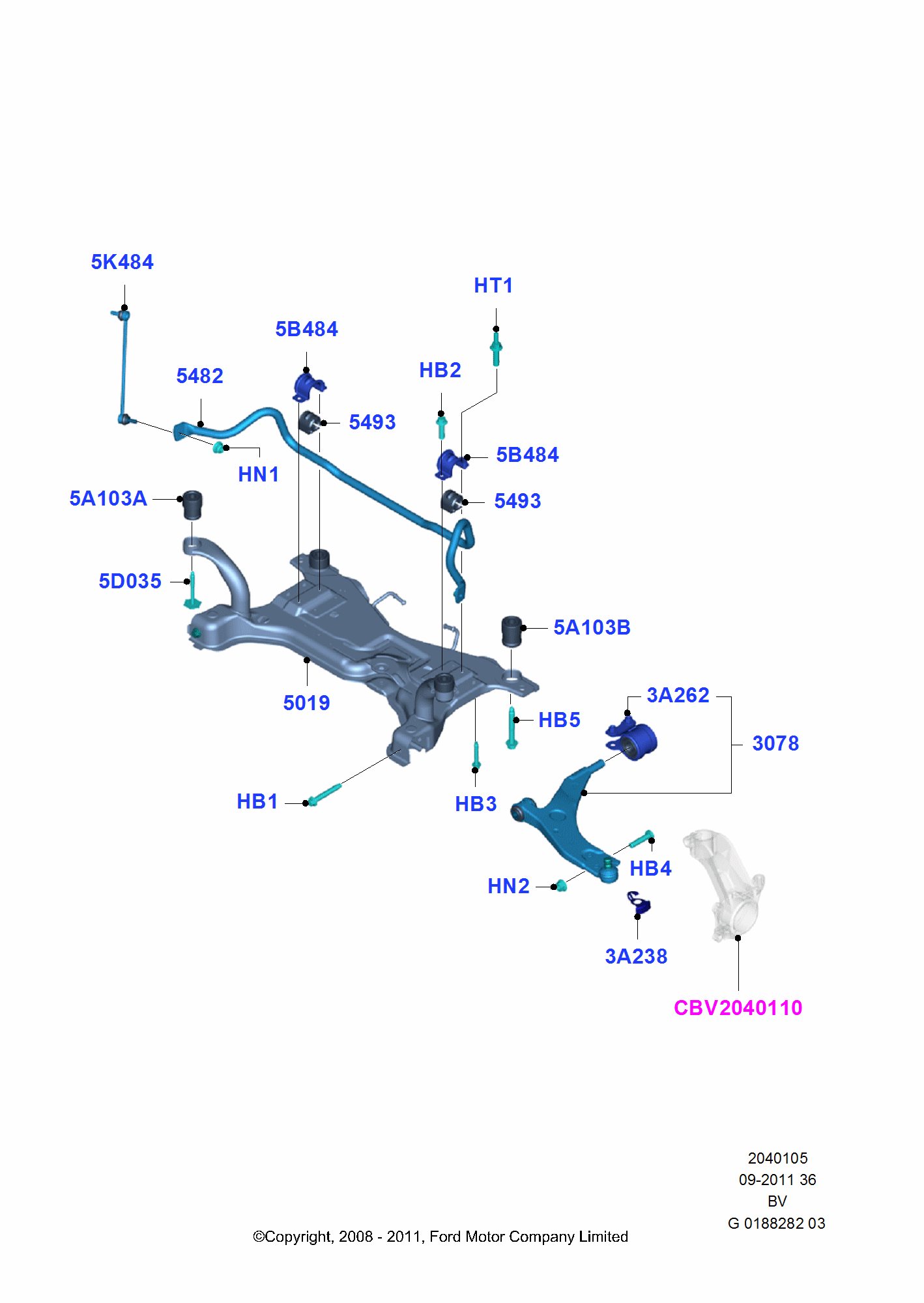 Front Susp.Arms/Stabilizer/X-Member FORD Kuga 2008-2012 (CBV)