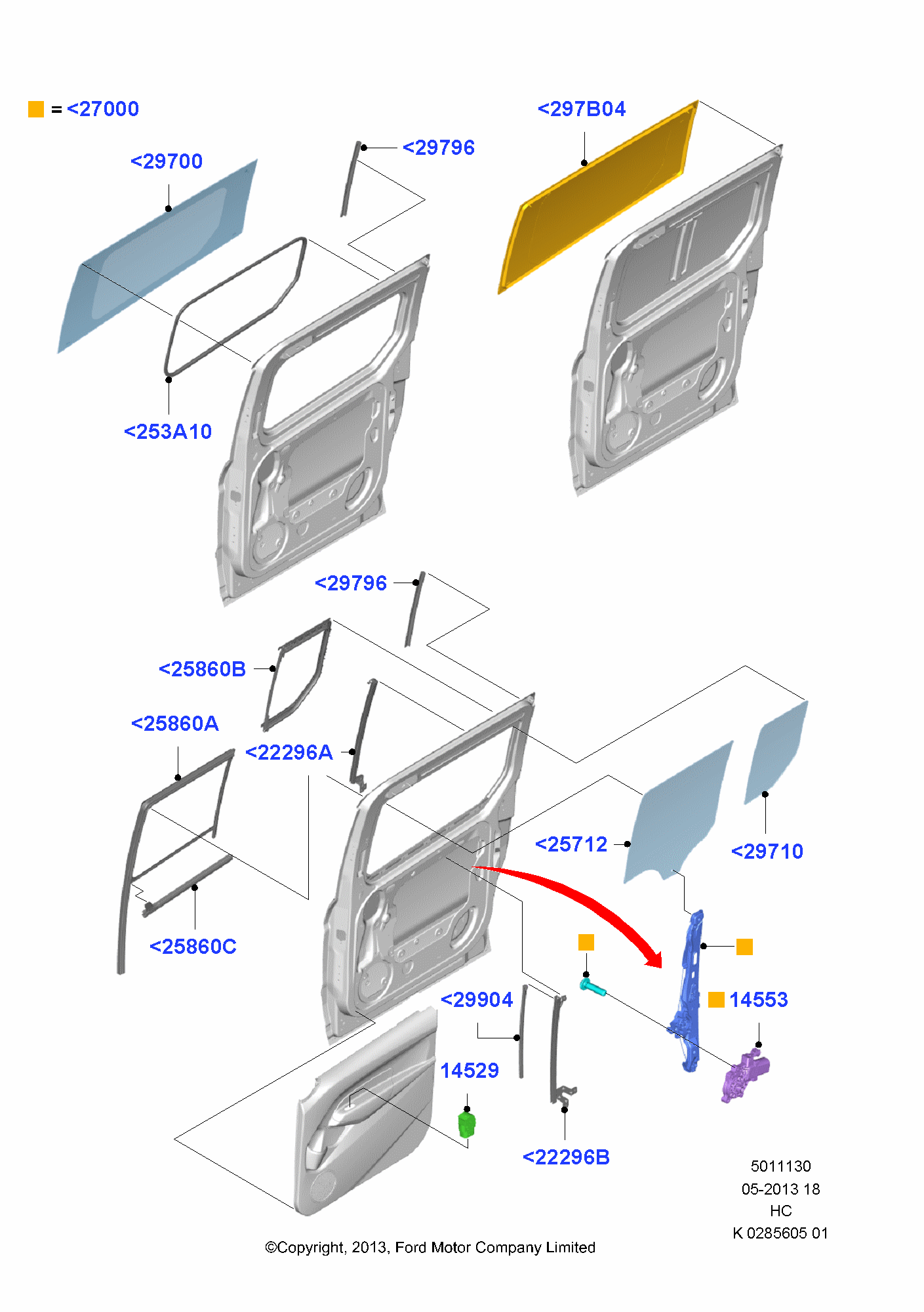Sliding Door Glass FORD Transit/Tourneo Connect 2013 (CHC)