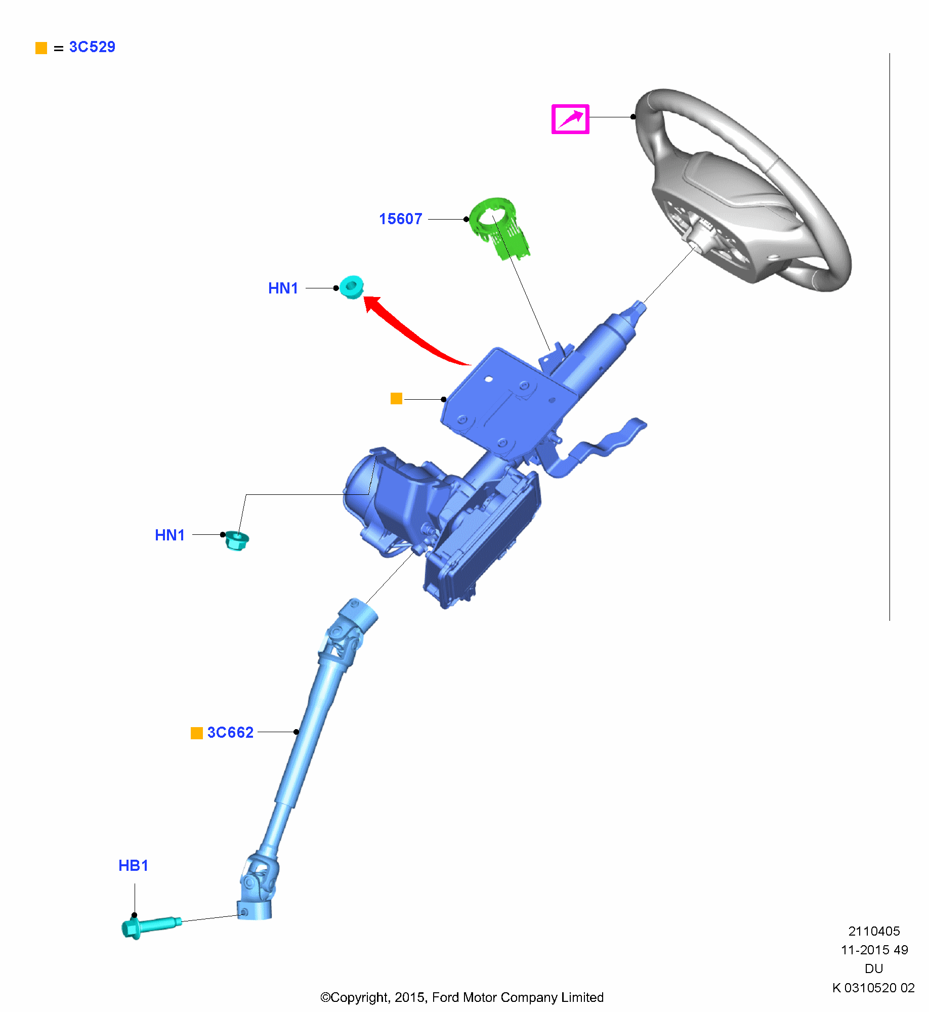 Steering Column FORD Figo 2015 / Ka 2016 (CDU)
