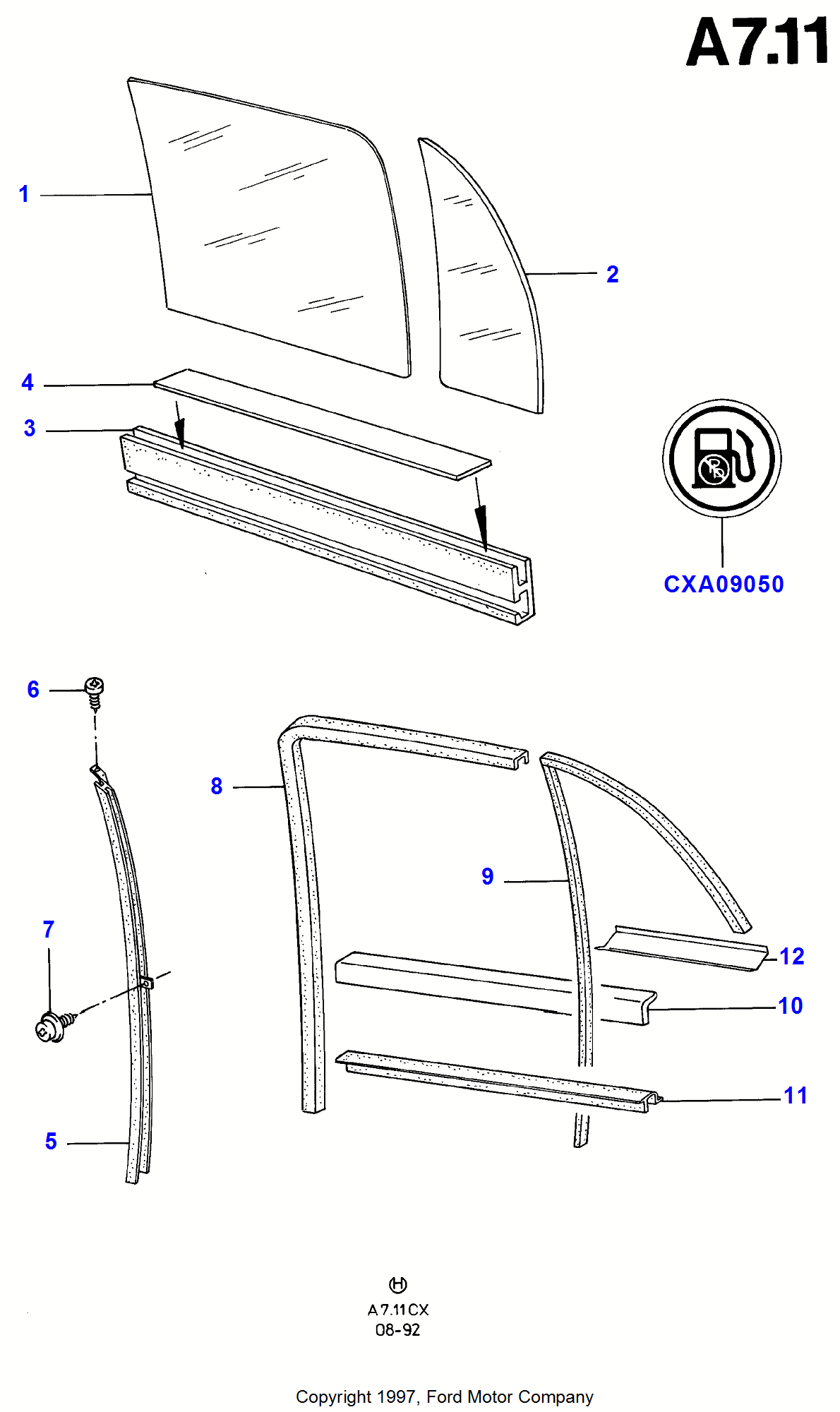 Rear Door Glass & Frame Mouldings pentru Ford Fiesta Fiesta 1989-1996               (CX)