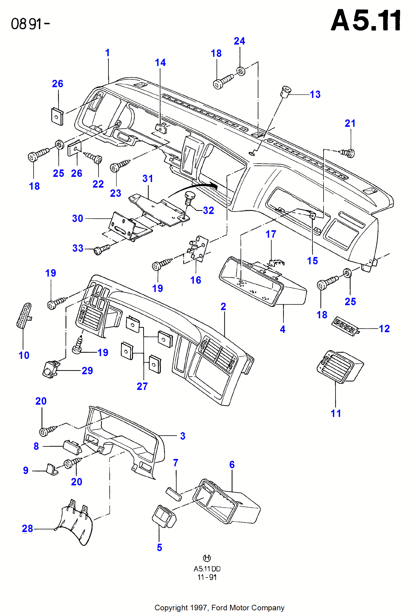 Instrument Panel - Upper Part FORD Sierra 1987-1993 (DD)