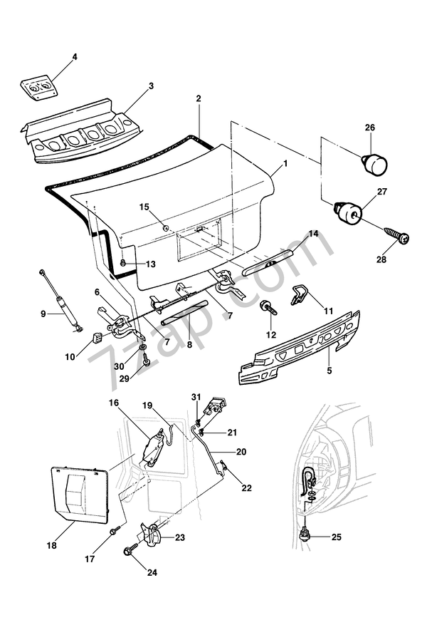 Rear panel and luggage compartment lid model 19 diagram CHEVROLET