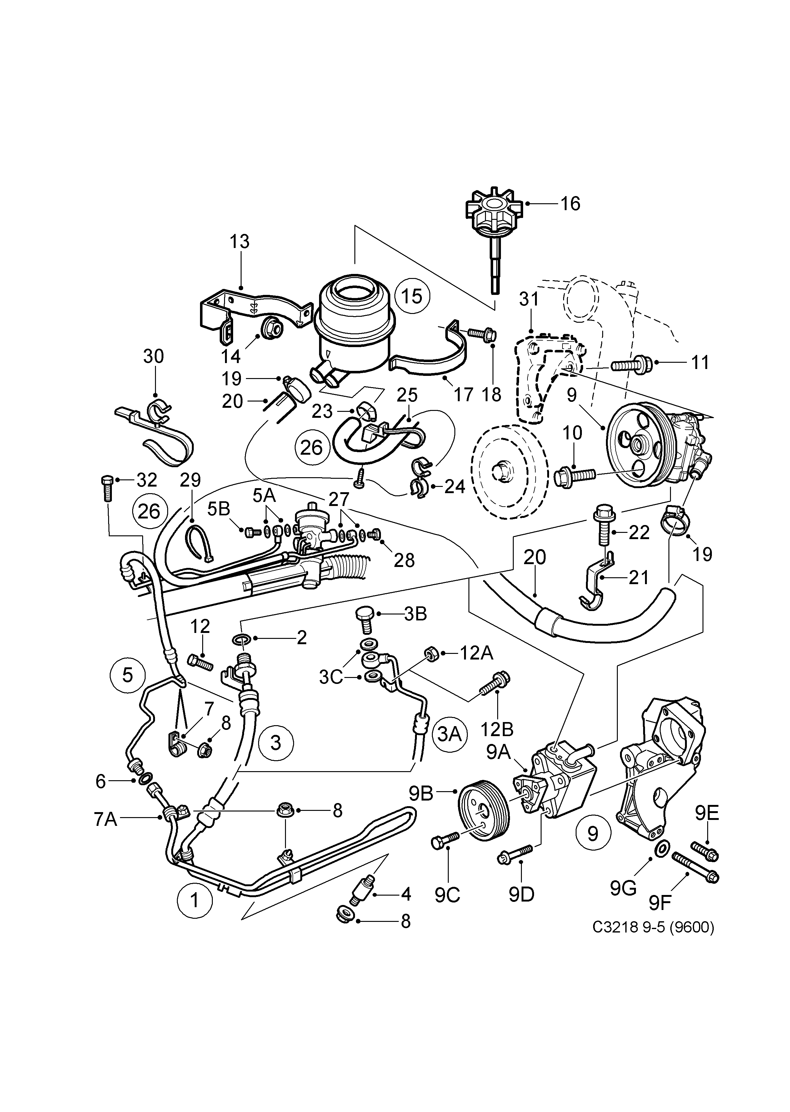 Pump, hydraulic oil - hoses, (1998-2010)