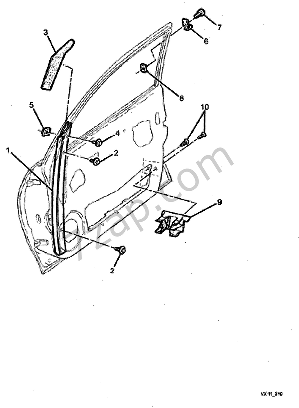 FRONT DOOR GLASS GUIDE RAIL & STOPS diagram CHEVROLET lumina Lumina (RHD)