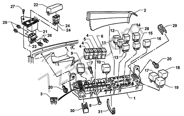 RELAYS & FUSIBLE LINKS ENGINE BAY EXC A9W схема CHEVROLET caprice