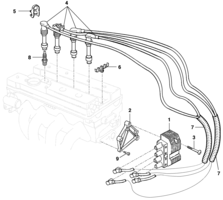 Sistema elétrico do motor Chevrolet Tigra Bobina e cabos de velas