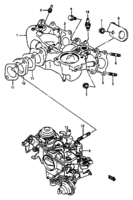 Engine Chevrolet Carry/Super Carry SK410, -2 INTAKE MANIFOLD AND CARBURETOR (TYPE 2:E18, E39)