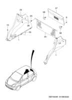 INTERIOR [HEADLINING] Chevrolet MATIZ + SPARK (M200) [EUR] REAR PILLAR TRIM I  (7340)