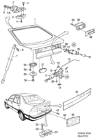 Car body, external [Doors, trunk lid] Saab SAAB 9000 Trunk door, hinges - lock, (1994-1998) , 5CS