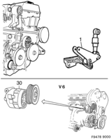 Front wheel suspension [Steering device] Saab SAAB 9000 Belt tensioner, (1994-1998)