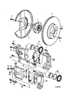 Brakes [Front wheel brake] Saab SAAB 9000 Brake disc and caliper, (1985-1989)