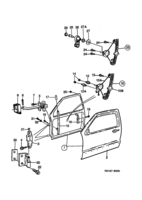 Car body, external [Doors, trunk lid] Saab SAAB 9000 Front doors, hinges, - window regulators, (1985-1989)