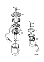 Engine [Fuel system] Saab SAAB 9000 Fuel pump, (1985-1989) , I, Ch. J1006799-, J2003029-, J8000558-,I WITHOUT CATALYTIC CONVERTER. & Ch. J1026230--, J2015406--, J8001594--. I WITH CATALYTIC CONVERTER.