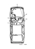 Eléctrico, generalidades [Conductos y fusibles] Saab SAAB 9000 Compartimento principal y compartimento motor, (1987-1987)