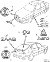 Carrosserie, extérieur [Eléments extérieurs] Saab SAAB 9-3 (9400) Emblème, (1998-2000)