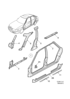 Car body, external [Car body] Saab SAAB 9-3 (9400) Door frame, (1998-2003) , 5D
