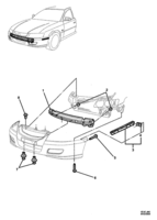 REAR SUSPENSION, FRAME & BUMPER BARS Chevrolet Lumina (LHD) VZ FRONT BUMPER BAR MOUNTING - (VK, VL, VX) (03, 35, 43, 69, 80) EXC (A9D, A9F)