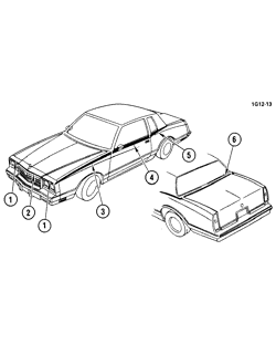 МОЛДИНГИ КУЗОВА-ЛИСТОВОЙ МЕТАЛ-ФУРНИТУРА ЗАДНЕГО ОТСЕКА-ФУРНИТУРА КРЫШИ Chevrolet Malibu 1982-1982 GZ STRIPES/BODY (W/D84)