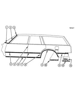BODY MOLDINGS-SHEET METAL-REAR COMPARTMENT HARDWARE-ROOF HARDWARE Chevrolet Malibu 1982-1982 G35 MOLDINGS/BODY-SIDE