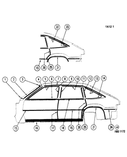 BODY MOLDINGS-SHEET METAL-REAR COMPARTMENT HARDWARE-ROOF HARDWARE Chevrolet Citation 1982-1982 X68 MOLDINGS/BODY-SIDE