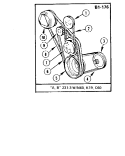 COOLANT-GRILLE-OIL SYSTEM Buick Century 1979-1979 A,B 231-3 PULLEYS & BELTS (N40,K19,C60)