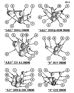 COOLANT-GRILLE-OIL SYSTEM Buick Regal 1977-1977 ALL PULLEYS & BELTS (TYPICAL)