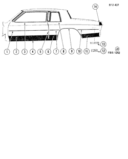 МОЛДИНГИ КУЗОВА-ЛИСТОВОЙ МЕТАЛ Buick Estate Wagon 1981-1981 BN,BP37 SIDE MOLDINGS (BELOW BELT)