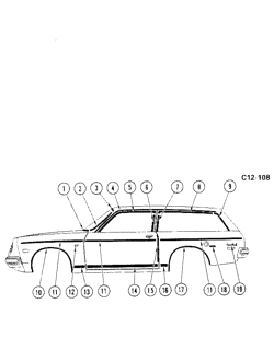 МОЛДИНГИ КУЗОВА-ЛИСТОВОЙ МЕТАЛ Chevrolet Vega 1977-1977 HV15 SIDE MOLDINGS (EXC WOOD GRAIN)