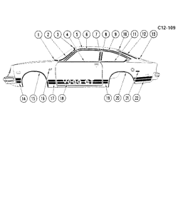 МОЛДИНГИ КУЗОВА-ЛИСТОВОЙ МЕТАЛ Chevrolet Vega 1977-1977 HV77 SIDE MOLDINGS (W/D88)