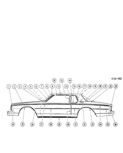 МОЛДИНГИ КУЗОВА-ЛИСТОВОЙ МЕТАЛ Chevrolet Impala 1977-1977 BL47 SIDE MOLDINGS (W/D84 STRIPE OPTION)