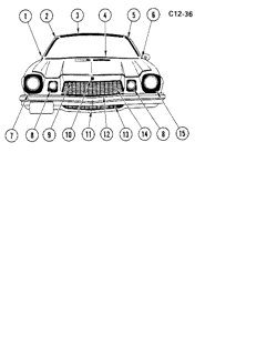 МОЛДИНГИ КУЗОВА-ЛИСТОВОЙ МЕТАЛ Chevrolet Camaro 1976-1976 F FRONT MOLDINGS (EXC RALLY SPORT)