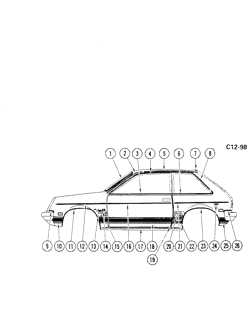 МОЛДИНГИ КУЗОВА-ЛИСТОВОЙ МЕТАЛ Chevrolet Chevette 1977-1977 T SIDE MOLDINGS (EXC RALLY SPORT)