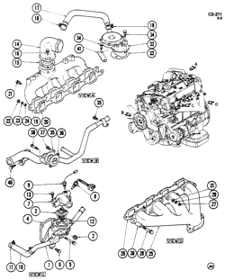 FUEL-EXHAUST-CARBURETION Chevrolet Chevette 1981-1981 T ENGINE INLET AND EXHAUST MANIFOLD (DIESEL)
