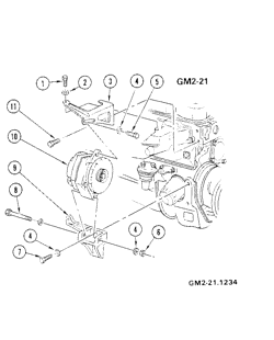 ПРОВОДКА ШАССИ-ЛАМПЫ Pontiac Phoenix 1980-1980 X 151 4 CYL GENERATOR MOUNTING (A/C)