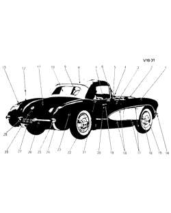 ДВЕРИ - РЕГУЛЯТОРЫ - ВЕТРОВОЕ СТЕКЛО - СТЕКЛООЧИСТИТЕЛЬ Chevrolet Corvette 1956-1957 EXTERIOR VIEW