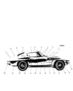 ДВЕРИ - РЕГУЛЯТОРЫ - ВЕТРОВОЕ СТЕКЛО - СТЕКЛООЧИСТИТЕЛЬ Chevrolet Corvette 1963-1964 EXTERIOR VIEW-COUPE