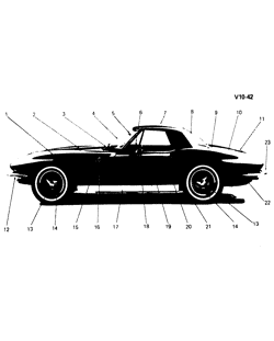 ДВЕРИ - РЕГУЛЯТОРЫ - ВЕТРОВОЕ СТЕКЛО - СТЕКЛООЧИСТИТЕЛЬ Chevrolet Corvette 1963-1964 EXTERIOR VIEW-CONVERTIBLE